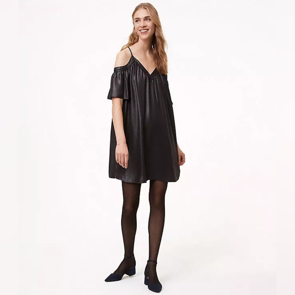 LOFT Metallic Shimmer Cold Shoulder Dress XS Petite